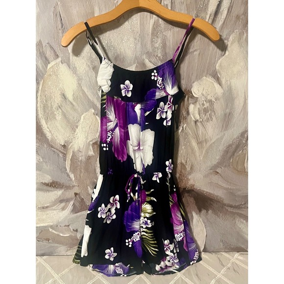 New Boho Floral Black & Purple Romper w adj Straps & Pockets, One Piece -Sz XS/S - Picture 1 of 15